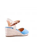 Mixed material wedge sandal for women