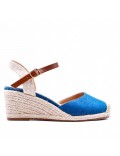 Mixed material wedge sandal for women