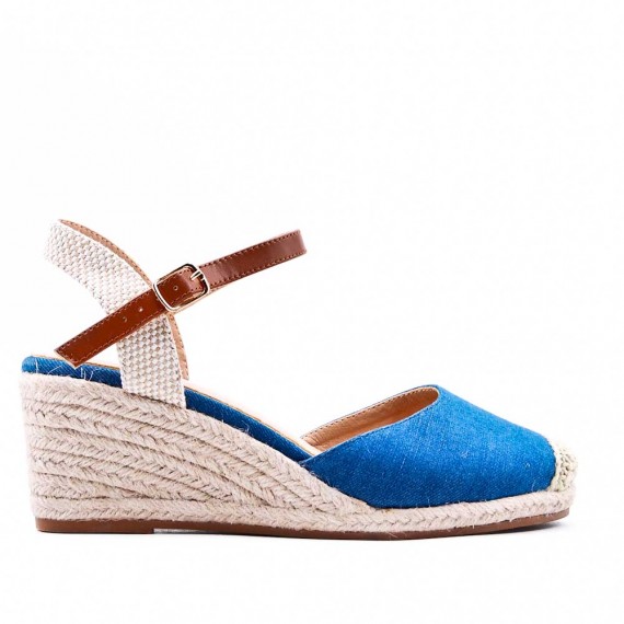 Mixed material wedge sandal for women