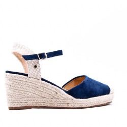 Mixed material wedge sandal for women