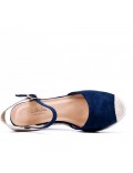 Mixed material wedge sandal for women