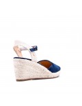 Mixed material wedge sandal for women