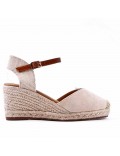 Mixed material wedge sandal for women