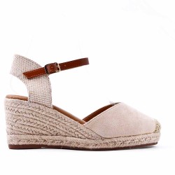 Mixed material wedge sandal for women