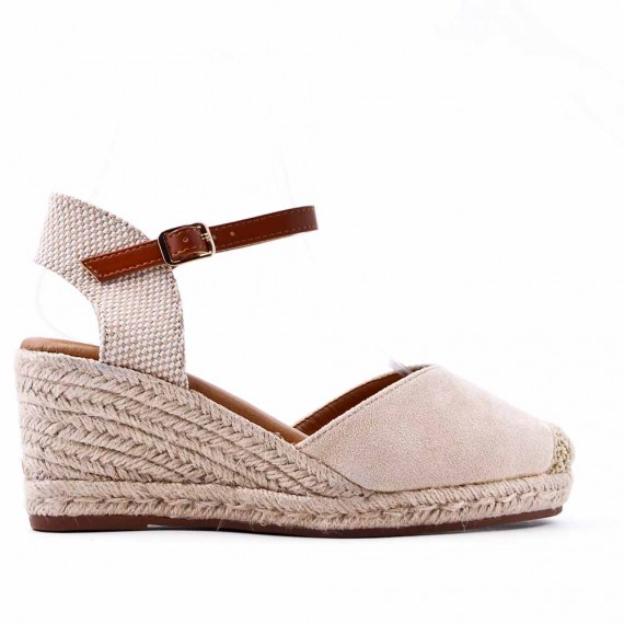 Mixed material wedge sandal for women