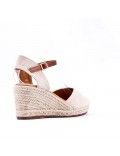 Mixed material wedge sandal for women