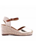 Mixed material wedge sandal for women