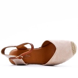 Mixed material wedge sandal for women