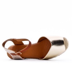 Mixed material wedge sandal for women