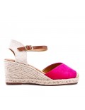 Mixed material wedge sandal for women