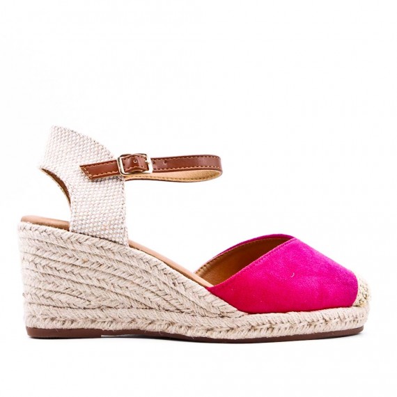 Mixed material wedge sandal for women