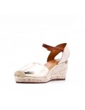 Mixed material wedge sandal for women