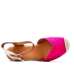 Mixed material wedge sandal for women