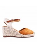 Mixed material wedge sandal for women