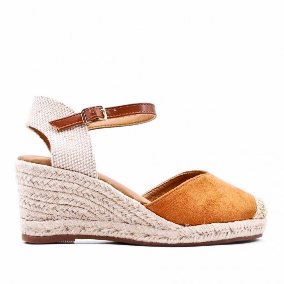 Mixed material wedge sandal for women