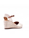 Mixed material wedge sandal for women