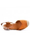 Mixed material wedge sandal for women