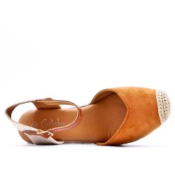 Mixed material wedge sandal for women