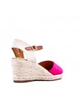 Mixed material wedge sandal for women