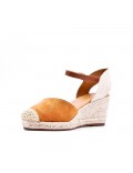 Mixed material wedge sandal for women