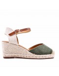 Mixed material wedge sandal for women