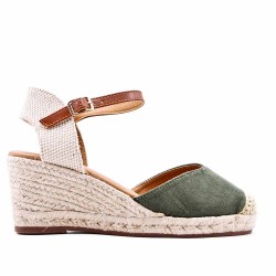 Mixed material wedge sandal for women