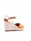 Mixed material wedge sandal for women