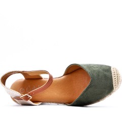 Mixed material wedge sandal for women