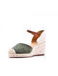 Mixed material wedge sandal for women