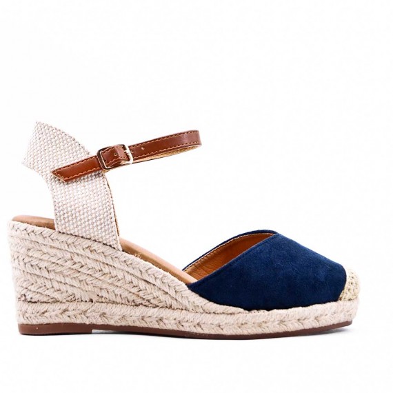 Mixed material wedge sandal for women