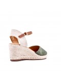 Mixed material wedge sandal for women