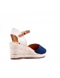 Mixed material wedge sandal for women