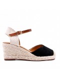 Mixed material wedge sandal for women