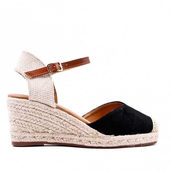 Mixed material wedge sandal for women