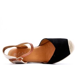 Mixed material wedge sandal for women