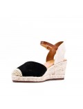 Mixed material wedge sandal for women