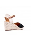 Mixed material wedge sandal for women