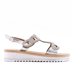 Sandales femme strass confortable en simili cuir