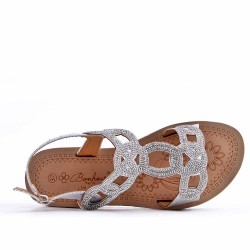 Sandales femme strass confortable en simili cuir