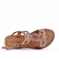 Sandales femme strass confortable en simili cuir