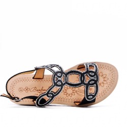 Sandales femme strass confortable en simili cuir