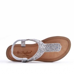 Sandales femme strass confortable en simili cuir