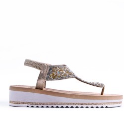 Sandales femme strass confortable en simili cuir