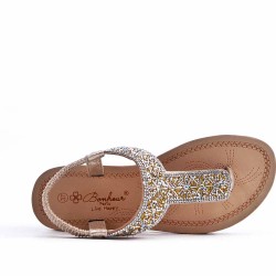 Sandales femme strass confortable en simili cuir