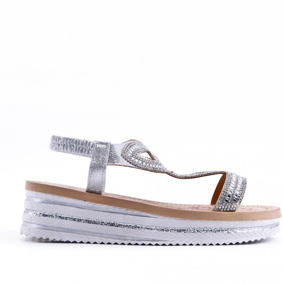 Sandales femme strass confortable en simili cuir