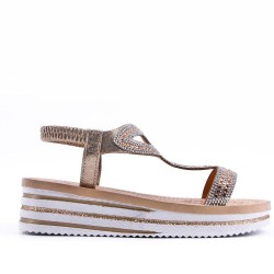 Sandales femme strass confortable en simili cuir