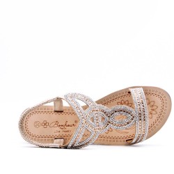 Sandales femme strass confortable en simili cuir