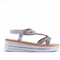 Sandales femme strass confortable en simili cuir