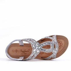 Sandales femme strass confortable en simili cuir