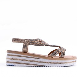 Sandales femme strass confortable en simili cuir